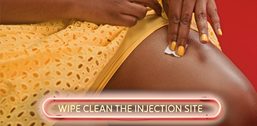 Demonstration of cleaning the injection site.