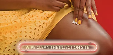 Demonstration of cleaning the injection site.