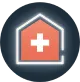 A house icon with a prescription symbol inside.