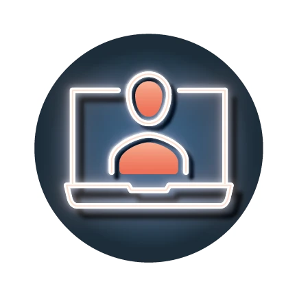 Icon of a laptop with a figure.